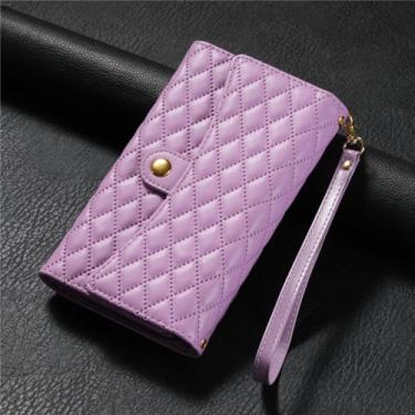 Imagem de HJZSZX Para Samsung S24 Ultra Crossbody Lanyard Couro Zipper Wallet Phone Case Wrist Corda Capa (Para Samsung S24 Ultra/ROXO)