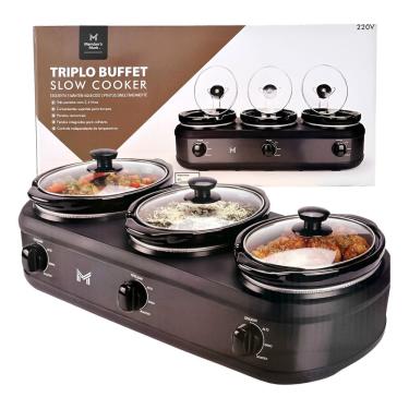 Imagem de Rechaud Elétrico Richos Triplo Buffet Slow Cooker Inox 220v