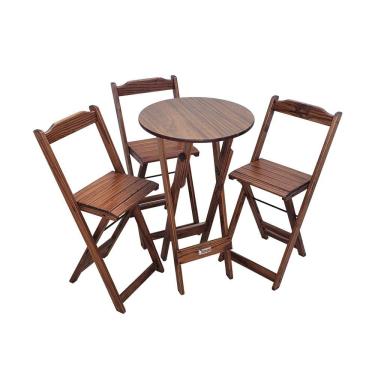 Imagem de Mesa Bistrô Dobrável de Madeira Redonda com 3 Banquetas Imbuia - Tarimatã