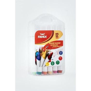 Imagem de Marcador Artístico Acrílico Triangular 12 Cores Estojo - Famix