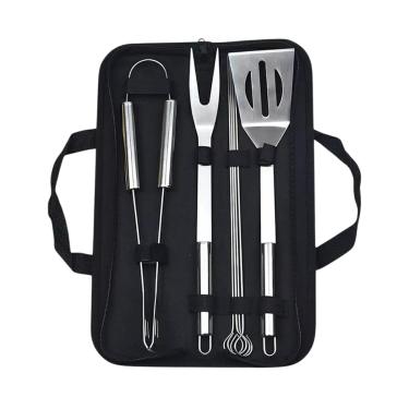 Imagem de Kit Churrasco 7Pçs Inox Garfo Espátula Pegador Espeto Estojo