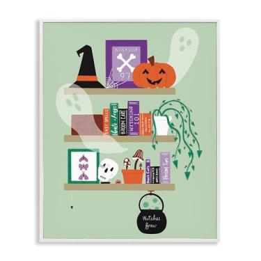Imagem de Stupell Industries Witchy Halloween Bookshelf White Framed Giclee Art, design by Sazerelli Designs, 11 x 14