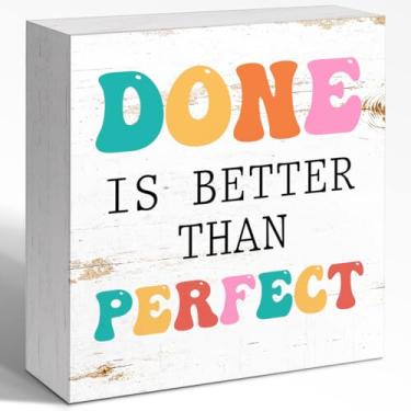 Imagem de WUZYOU Decoração de parede de caixa de madeira de afirmação inspiradora, Done Is Better Than Perfect Wall Wood Block Sign Decorate, Motivational Home Office Desk Tabletop Shelf Decoration