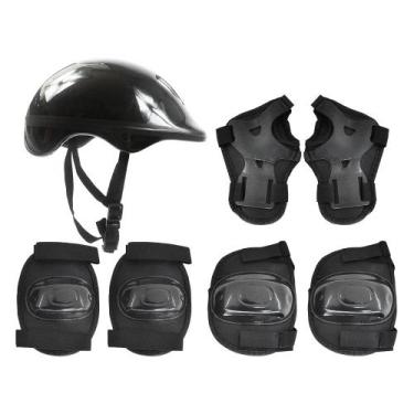 Imagem de Kit de Proteção Infantil Capacete Cotoveleira Joelheira Cor Preto DM R