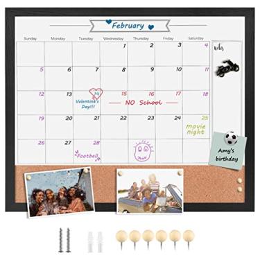 Imagem de Quadro branco apagável a seco para parede, combinação magnética apagável a seco quadro branco e quadro de avisos, 45 cm x 54,9 cm moldura de madeira preta/quadro combo de cortiça (BK-4555)