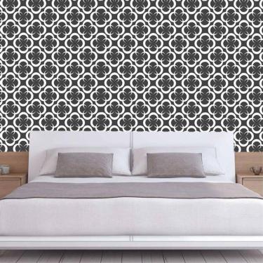 Imagem de Papel De Parede Preto E Círculos Brancos Adesivo Sala Quarto