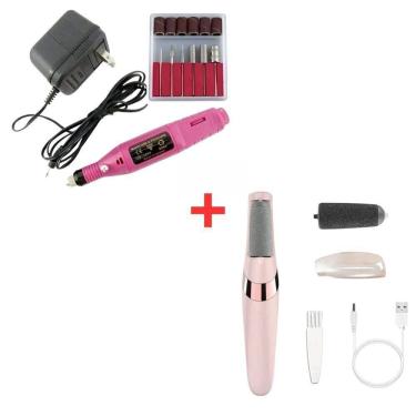 Imagem de Kit Lixadeira Unha Eletrica Profissional Motor Bivolt E Removedor De Calos Portátil Par...