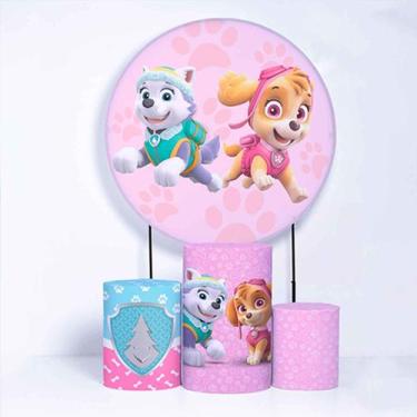 Imagem de Kit Painel de Festa Redondo de 1,80m e Trio de Cilindros Skye - Fera P