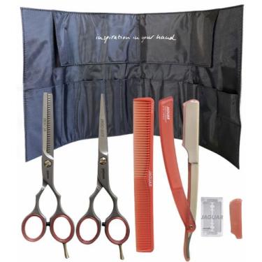 Imagem de Kit Tesoura Jaguar Fio Navalha Desfiadeira Profissional 5.5