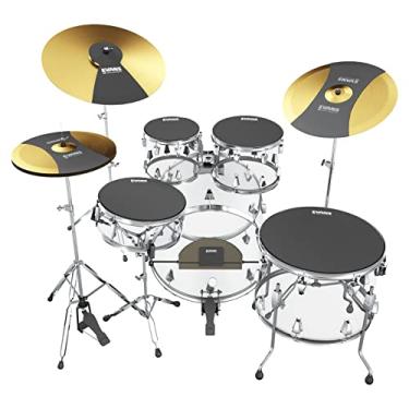 Imagem de Evans Soundoff Drum Mute Pads - Conjunto completo de pads - Pacote de silenciadores - 3 pratos, 4 Tom/Tarola e 1 baixo - Ótimo para silenciar kits acústicos para praticar - Fusion - Pacote com 8