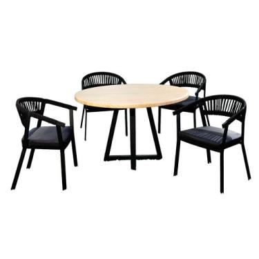 Imagem de Mesa Rustic Tampo em Madeira com 4 Cadeiras Italia Artluxo, Preto/Natu