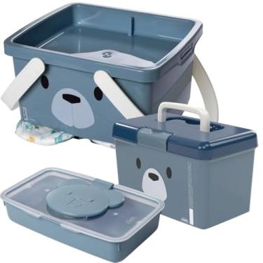 Imagem de Conjunto Infantil Porta Fraldas Descartáveis com abertura tipo fenda, Tampa com travas e Alças de Transporte + Maleta Farmácia com Tampa Basculante, Trava de Segurança e Alça de Transporte + Porta Lenço Umedecido de Plástico com Fechamento Hermético de Borracha e Sistema de Abertura Facilitado - Tod