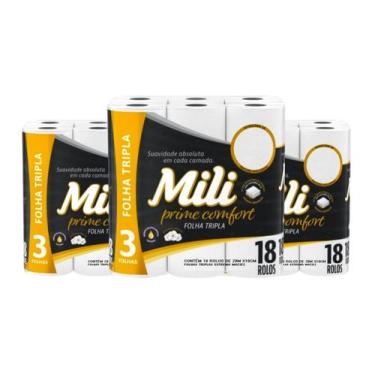 Imagem de Kit Papel Higiênico Prime Comfort Mili Folha Tripla 54 Rolos