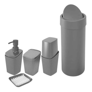 Imagem de Kit Banheiro Porta Escova Cotonete Dispenser Saboneteira Lixeira Basculante 9L New Square Preto - Coza