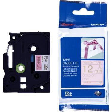 Imagem de Fita Brother TZE-RE34 12mm Ouro sobre Cetim Rosa