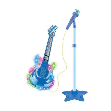 Imagem de Guitarra Com Microfone Pedestal Rock Show Azul Dmt5894 Dm Toys