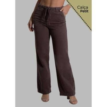 Imagem de Calça Sarja Sawary Wide Leg Petit - 280342 - marrom 34-Feminino