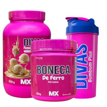 Imagem de Kit Divas Performance Whey Feminy Protein Baunilha Premium 900g + Pré-treino Boneca de Ferro 300g - Divas Bumbum Plus (300g,900g, Maçã Rosa)