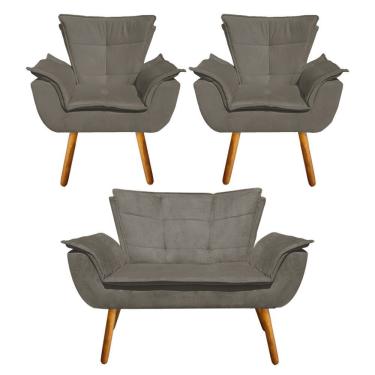 Imagem de Kit Namoradeira 02 Poltronas Opala Suede Marrom Rato