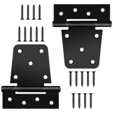 Imagem de Dobradiças de portão resistentes de 8,5 cm, pacote com 2 dobradiças de porta em T extra grossas de ferro preto, kit de ferragens de portão para ambientes internos e externos, galpão, cercas de madeira