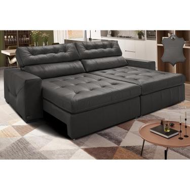 Imagem de Sofá de Couro Legítimo Retrátil e Reclinável 2,95m Cama inBox Vitaly. SoftGel D40
