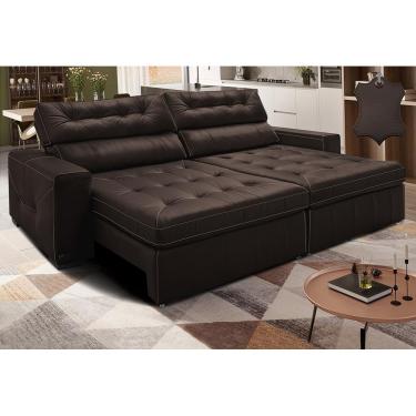 Imagem de Sofá de Couro Legítimo Retrátil e Reclinável 2,95m Cama inBox Vitaly. SoftGel D40