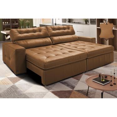 Imagem de Sofá de Couro Legítimo Retrátil e Reclinável 2,95m Cama inBox Vitaly. SoftGel D40