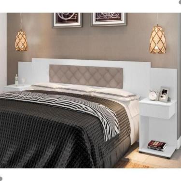 Imagem de Cabeceira Box Bruna Branco com Capitonê Bege Claro - CASA H