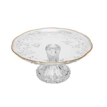 Imagem de LYOR - Prato para Bolo com Pé New Butterfly com Fio de Ouro 26,5cm x 27cm x 12cm Cristal Ecológico