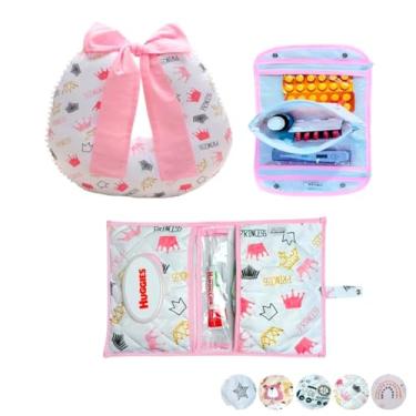 Imagem de Necessaire Porta Remédios Portátil + Porta Fraldas, lenço Umedecido e Pomada + Almofada Amamentação Para Bebê(PRINCESS)