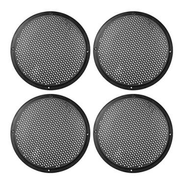 Imagem de X AUTOHAUX 4 peças 8 polegadas de plástico alto-falante capa de malha subwoofer Grill Horn Guard Decorative Circle Grille Protector Preto para carro