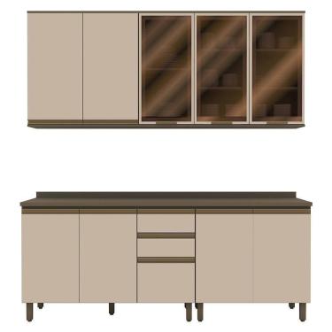 Imagem de Cozinha Modulada Connect 5 Peças Aéreo 3 Portas Duna/cristal Com Vidro - Móveis Henn Duna/cristal
