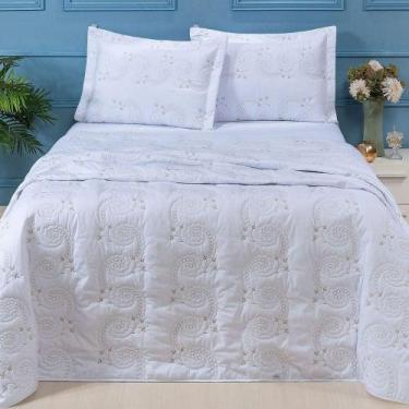 Imagem de Cobre Leito King Mistral Percal 200 Fios Bordado 3 Peças Branco - Old 
