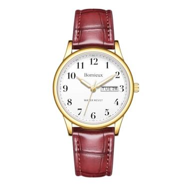 Imagem de VTAIGE Relógios masculinos, casual de negócios, relógio de quartzo à prova d'água com pulseira de couro, ponteiros luminosos, mostrador de data e dia, relógio social de negócios – Melhor presente para