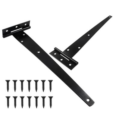Imagem de Murtenze 2 peças de dobradiças de porta de celeiro com alça em T resistente de 30,5 cm dobradiças de porta de portão ferragens de ferro forjado preto para cercas de madeira quintal à prova de ferrugem