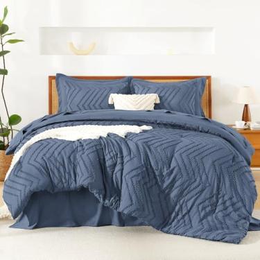 Imagem de Litanika Conjunto de edredom super king plus size com lençol azul oceano - 7 peças, cama em um saco, tamanho king grande, boho, tufado, conjunto completo com edredom, lençóis, fronhas e fronhas