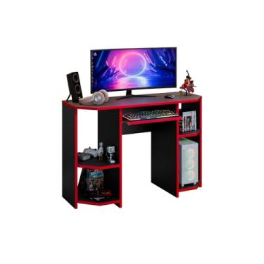Imagem de Mesa Gamer Escrivaninha PC para Computador com LED, Preto e Vermelho, Suporte para PC e Acessórios