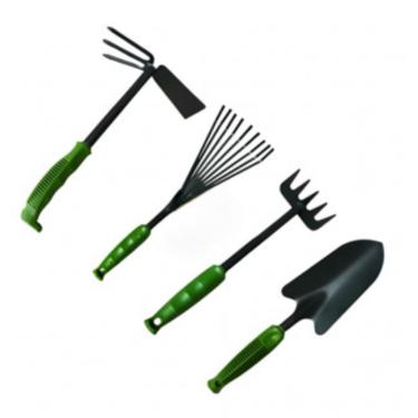 Imagem de Kit Jardinagem 4 PeçAs Jardim Vassoura Enxada Rastelo