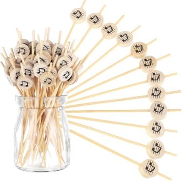 Imagem de Chengu 200 peças palitos de madeira para aperitivos, aperitivos, enfeite de coquetel, topos de cupcake, símbolo musical, palito de dente para tema de concerto de música rock, chá de bebê, casamento