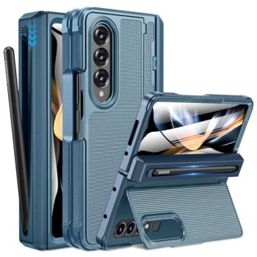 Imagem de Caka Capa para Samsung Galaxy Z Fold 4 [suporte para caneta S fina] [Kicktand invisível] [Proteção de dobradiça] [Protetor de tela] Capa de telefone rígida à prova de choque de corpo inteiro com