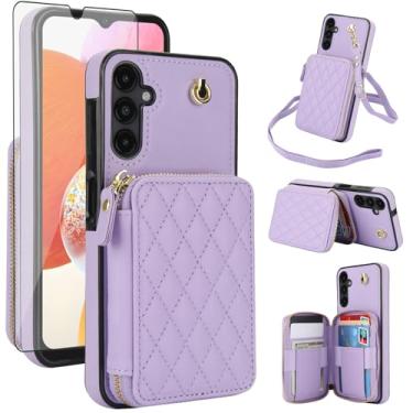 Imagem de Capa de celular para Samsung Galaxy A14/M14 5G carteira celular com protetor de tela de vidro temperado alça transversal suporte RFID bloqueio RFID compartimento para cartão de crédito A 14 4G 14A 14M