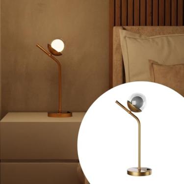 Imagem de Abajur Luminária De Mesa ou Cabeceira Inclinado Jabuticaba bivolt + Vidro Globo - DOURADO/TRANSP