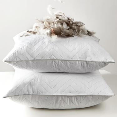 Imagem de Bafode Goose Feathers Throw Pillow Inserts Set of 2, 26x26 Luxurious Corrugated Quilting Euro Decorative Pillows Insert with Exquisite Silver-Grey Satin Edging, Perfect for Couch, Bed, Sofa