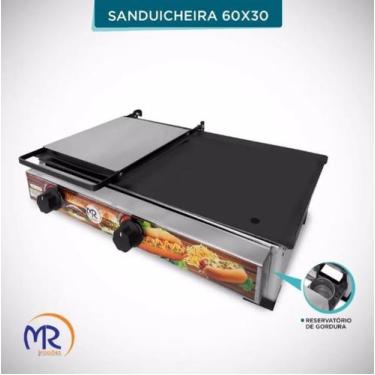 Imagem de Chapa de Lanche A Gás 60X30cm 2mm Com Prensa - MR FOGÕES