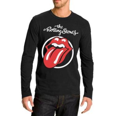 Imagem de Camiseta blusa manga longa Rolling Stones logo retrô - LADO B ROCK CAM