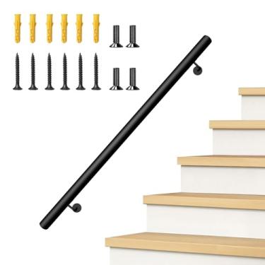 Imagem de Corrimão de escada de alumínio de 3 m para escadas – corrimão de escada interna e externa, trilhos de mão para degraus, varanda, garagem, porão, barra de segurança montada na parede