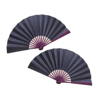 Imagem de SDYHTS 2 pacotes grande ventilador de mão chinês dobrável preto – leques dobráveis de tecido de nylon para dança em linha, tai chi e performance – ventiladores portáteis portáteis para homens e