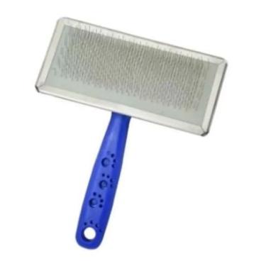 Imagem de Escova Rasqueadeira Aço Patinhas Tira Pelos Pet Cães e Gatos (AZUL-MÉDIA)