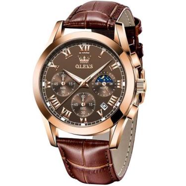 Imagem de Relógio Masculino OLEVS - Cronógrafo de Couro Preto Impermeável