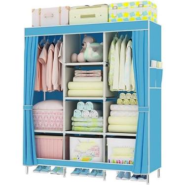 Imagem de Guarda-roupa Portátil Cvas, Guarda-roupa De Tecido Com Bolsos Laterais E Trilhos De Cintura, Armário Dobrável Para Quarto, Black, 128x45x170cm